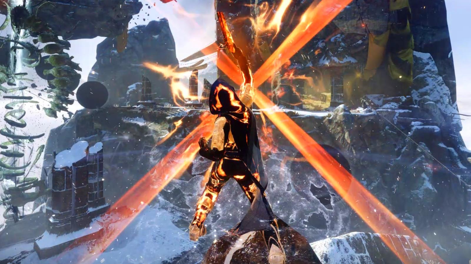 Destiny 2 Hunter using Golden Gun Super ability with Celestial Nighthawk exotic.