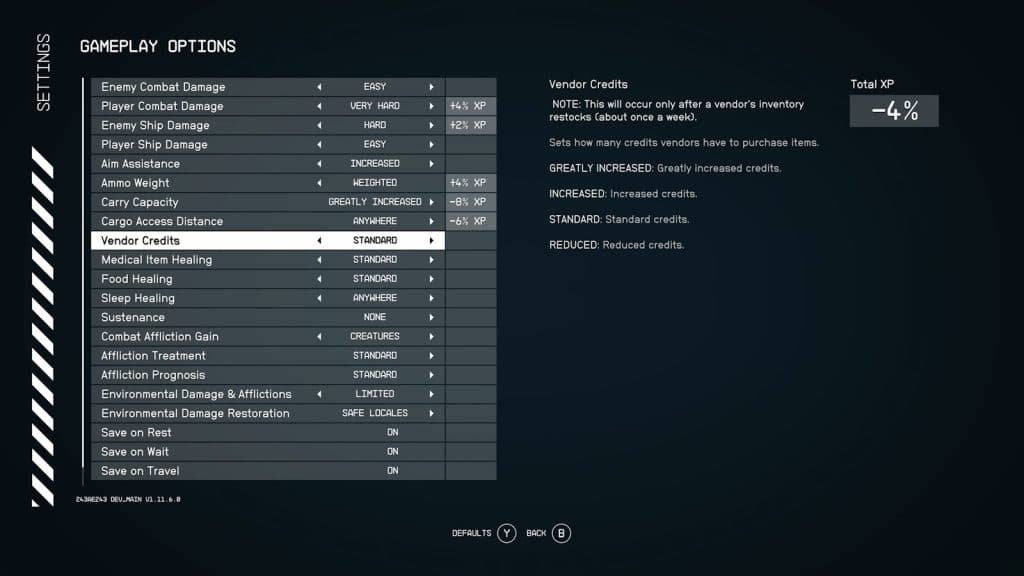 New gameplay settings in Starfield May Update that let players customize the game's difficulty.