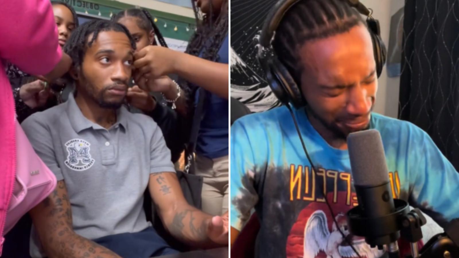 tiktok teacher cries after getting fired for getting students to unbraid his hair