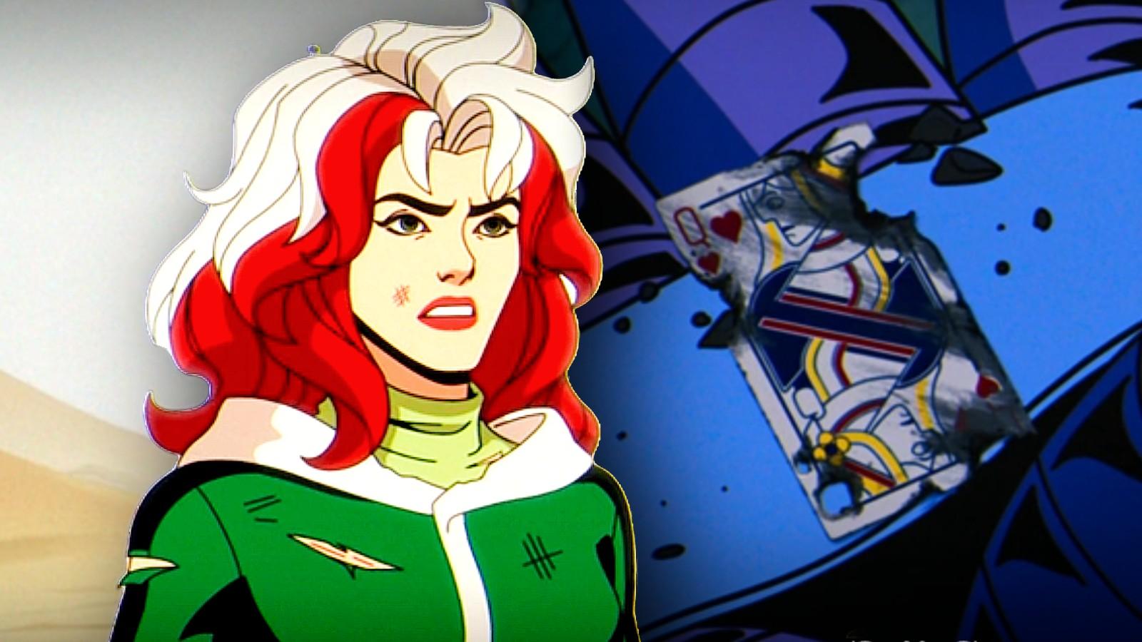 Rogue in X-Men '97 and Apocalypse holding Gambit's card in the post-credits scene
