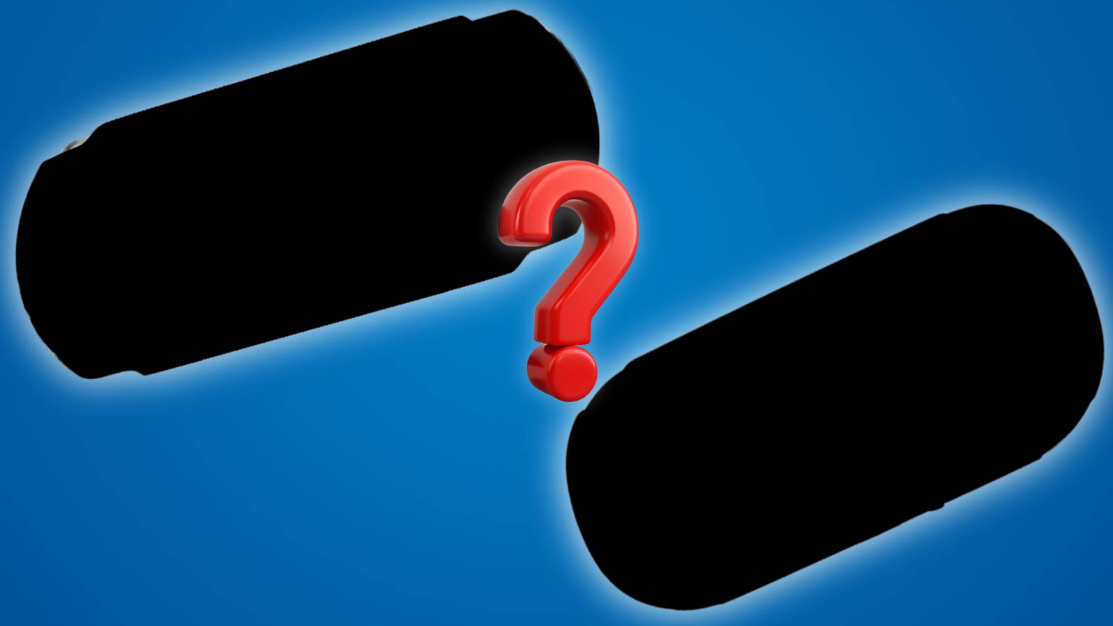 Image of the silhouette of the Sony PSP and PS Vita on a blue background with a question mark in the center.