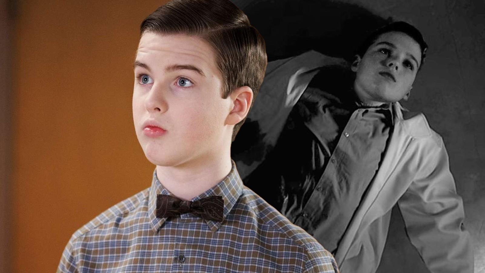 Young Sheldon and an edited image of Sheldon on Walter White's body from Breaking Bad