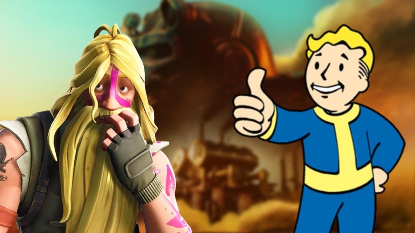 A screenshot featuring Jonesy from Fortnite and Vault Boy from Fallout.