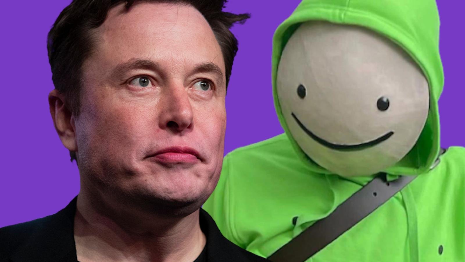 elon musk and dream against a purple background