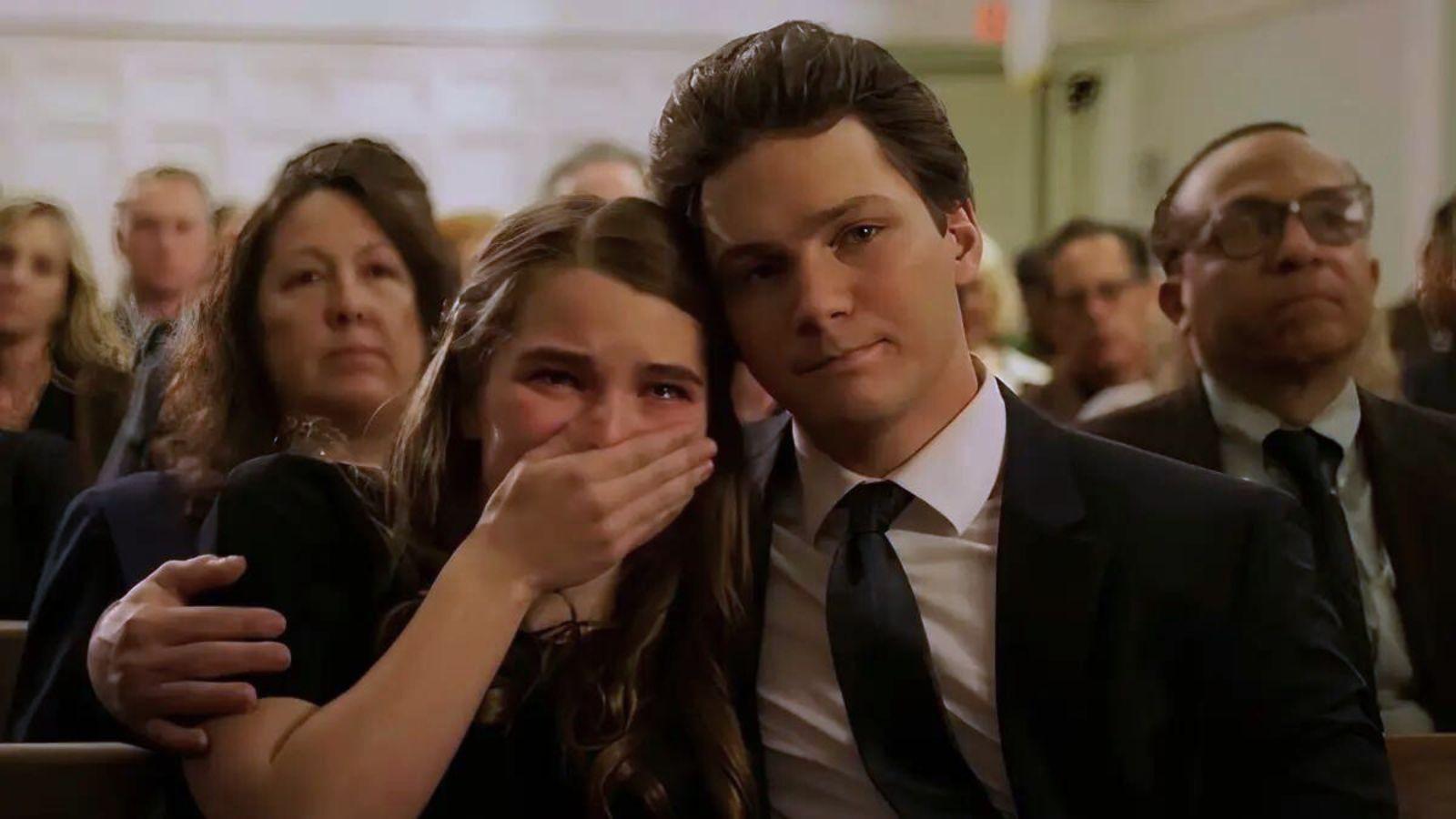 Missy and Georgie crying at George's funeral in Young Sheldon