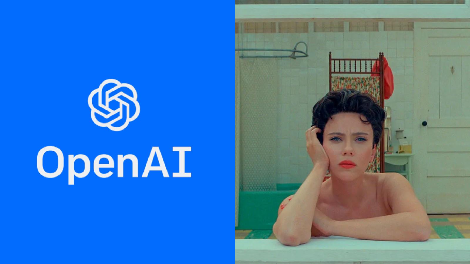 OpenAI logo next to Scarlett Johansson in Asteroid City
