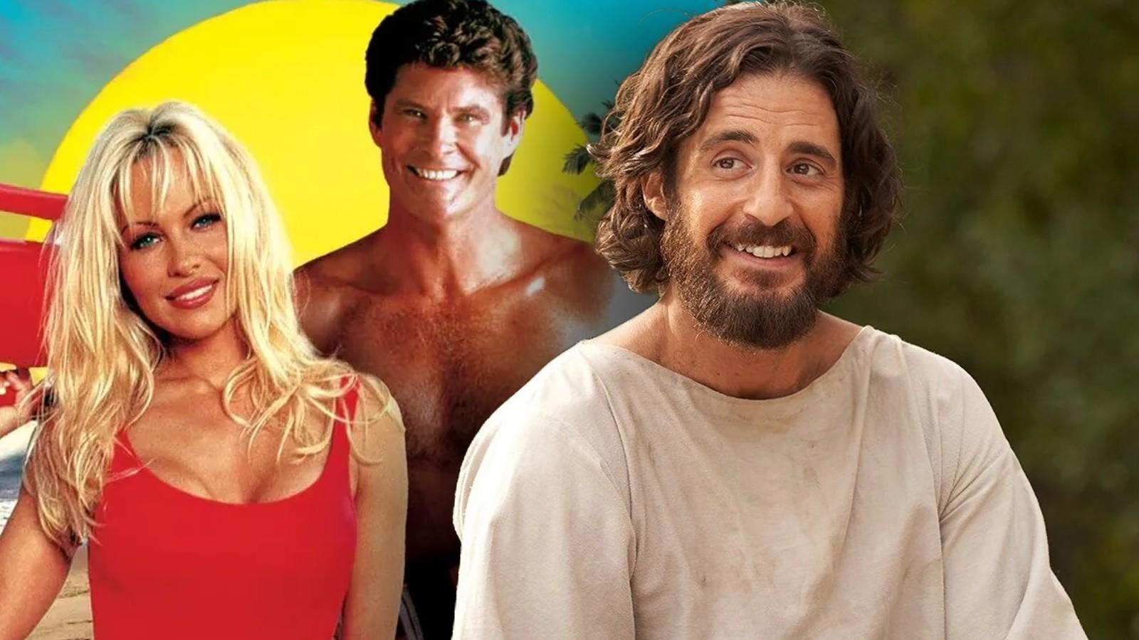 Pamela Anderson and David Hasselhoff in Baywatch and Jonathan Roumie in The Chosen