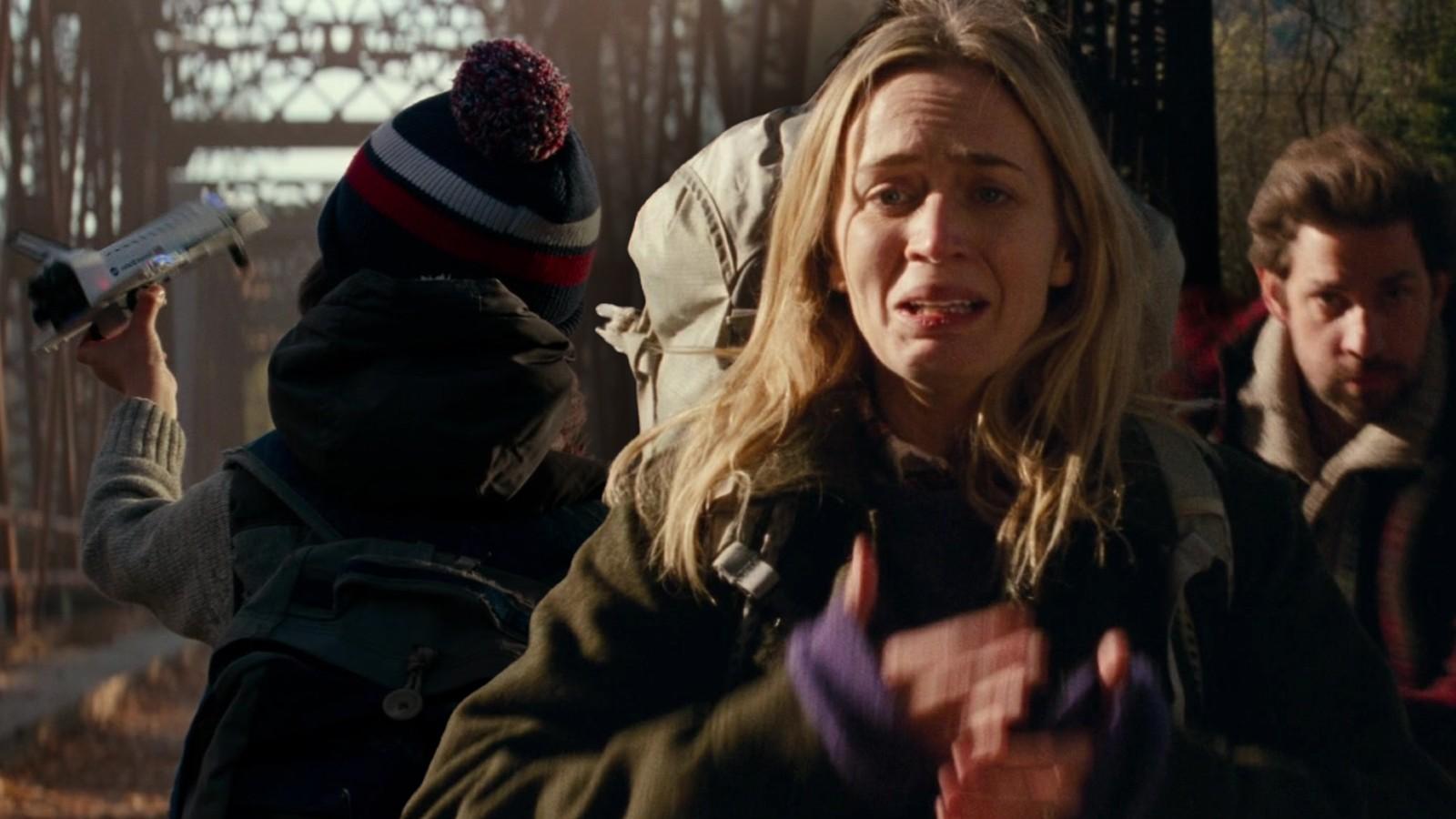 Two shots of the opening scene in A Quiet Place