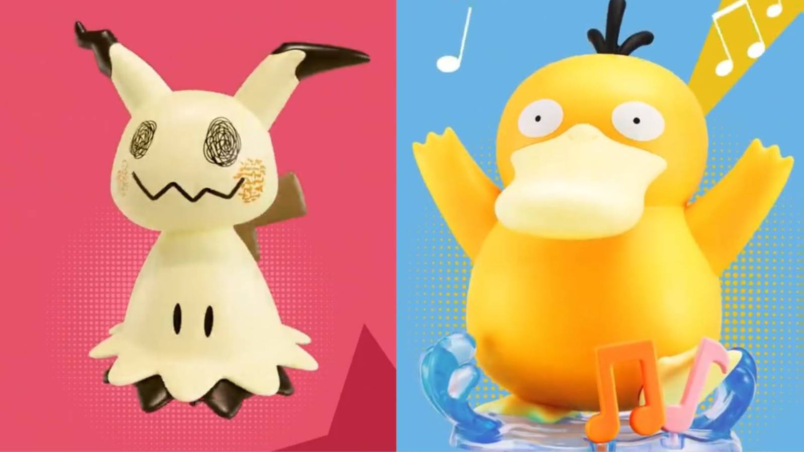 Promotional artwork from KFC shows toys of the Pokemon Mimikyu and Psyduck