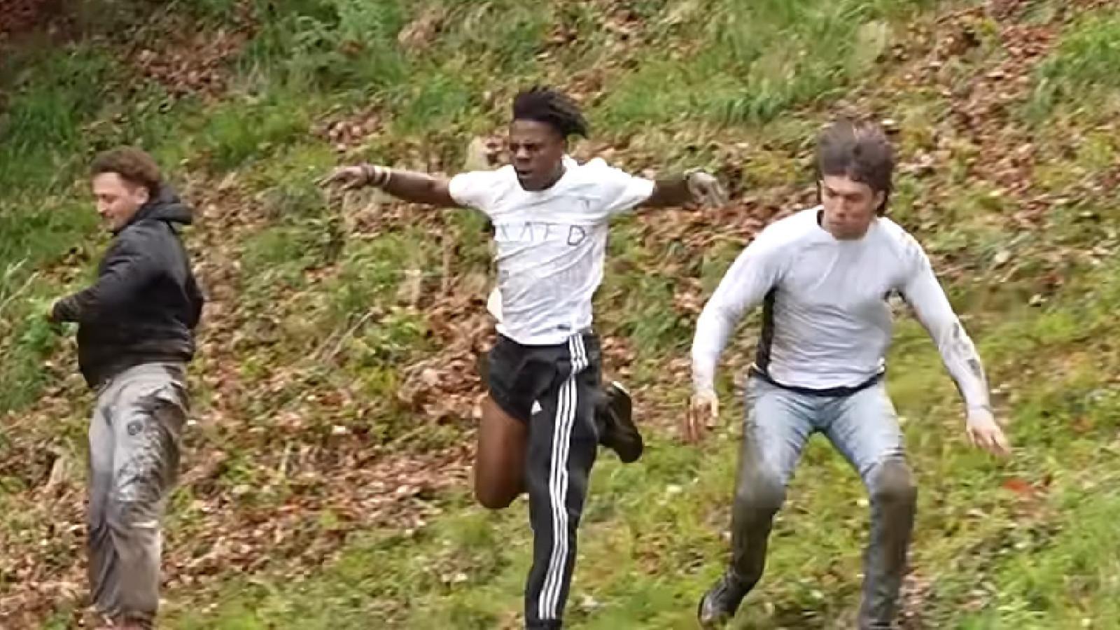 IShowSpeed running down hill in cheese rolling competition