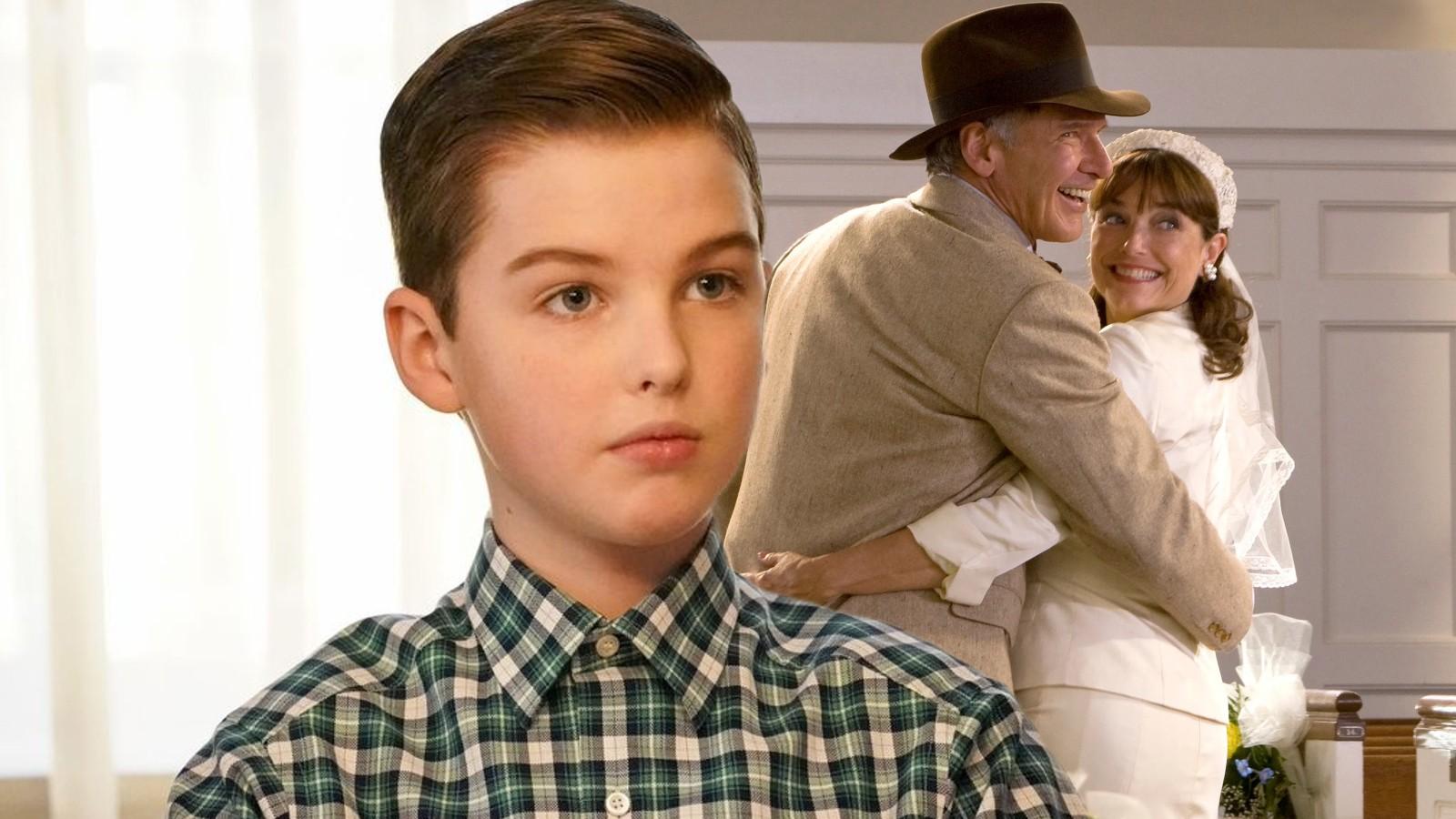 Iain Armitage in Young Sheldon and a still from Indiana Jones and the Kingdom of the Crystal Skull