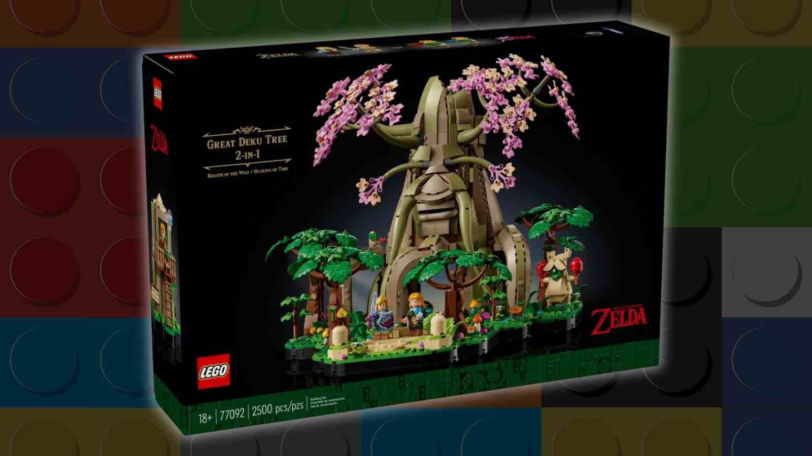 The LEGO Legend of Zelda Great Deku Tree on a LEGO background