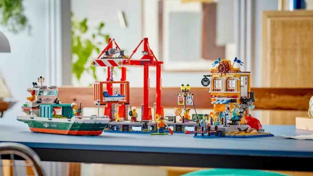 The LEGO City Seaside Harbor with Cargo Ship on display