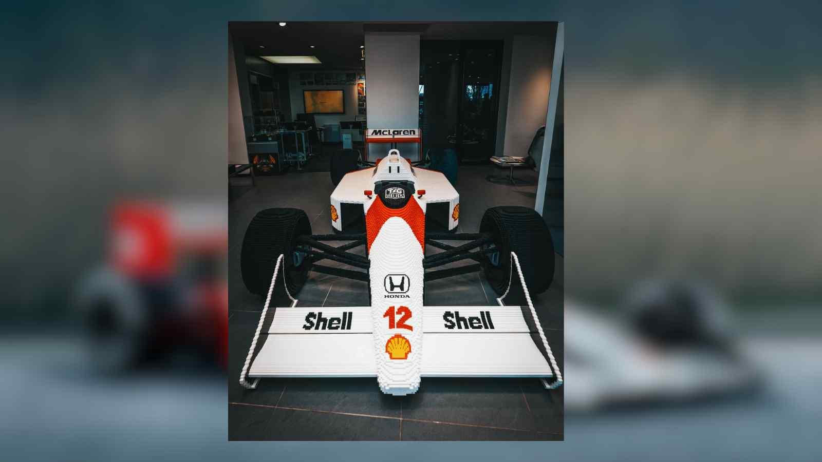 The original McLaren MP4/4 driven Ayrton Senna and life-sized LEGO version.